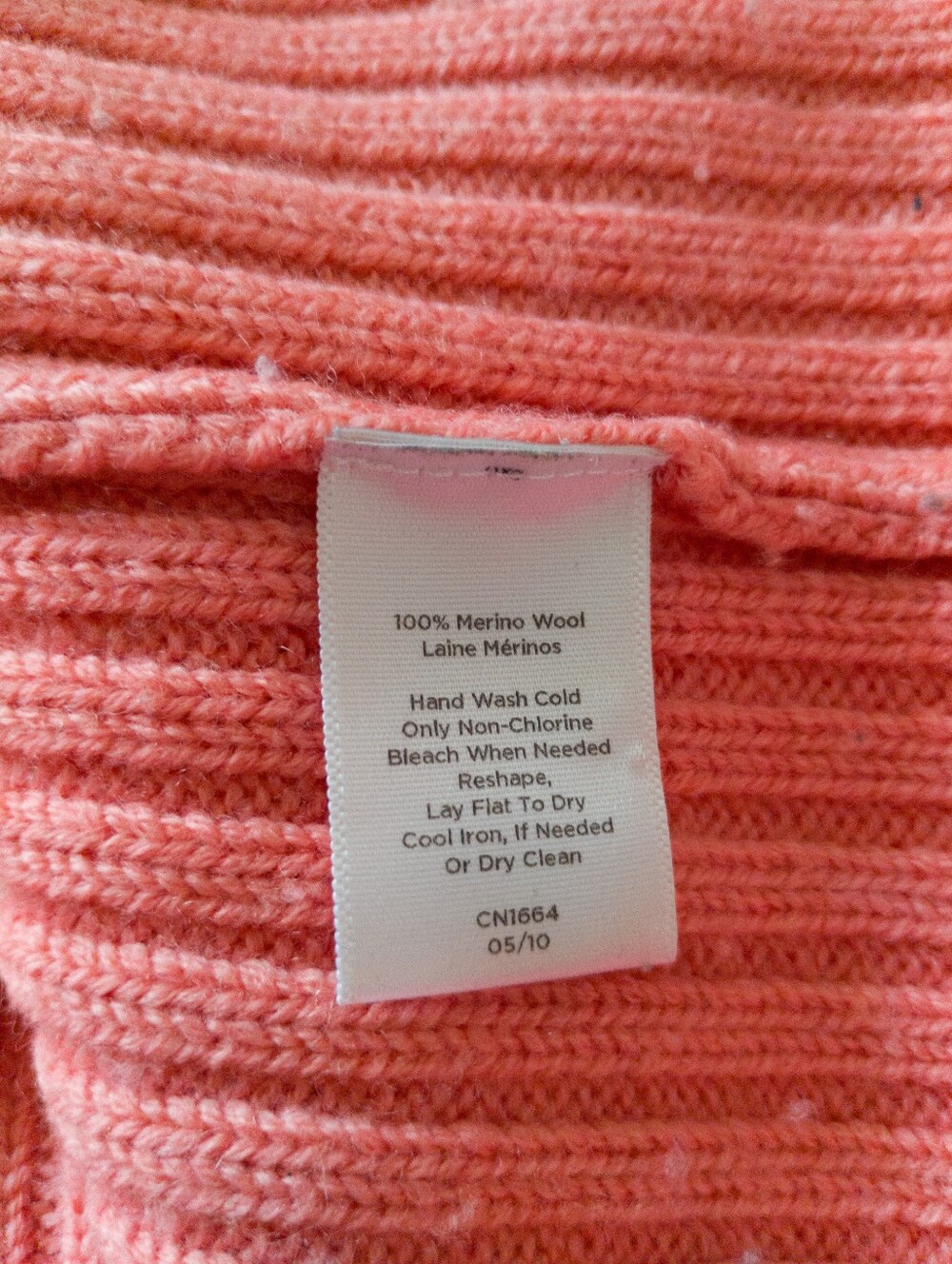 Talbots 100% Pure Merino Wool V-Neck Ribbed Cardigan Sweater Coral Pink Large - Picture 3 of 6